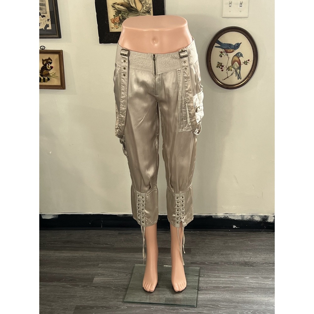 Triple Five Soul Vintage Y2K Metallic Gold Capri Pants Lace-Up Cuffs Size 4